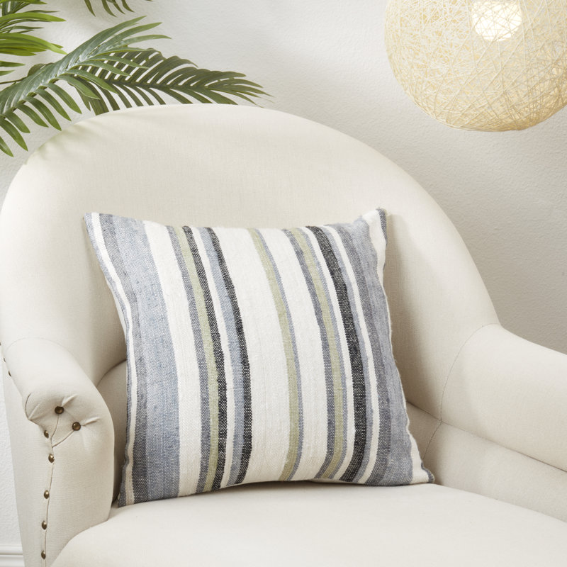 Amiyah Collection Striped Cotton Pillow Cover, 20"H x 20"W, Square