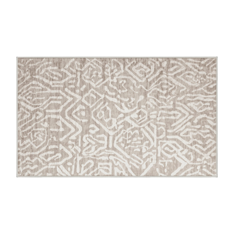 Tapis beige soyeux et moelleux, Rectangulaire 3 pi x 5 pi