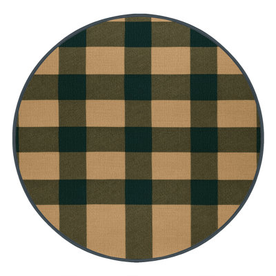 Machine Washable Checkered Brown Area Rug