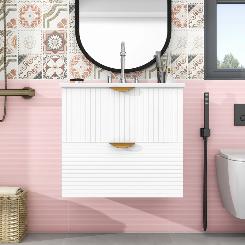 Meuble-lavabo mural à 2 tiroirs, Blanc