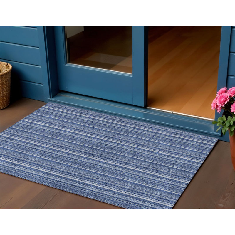 Tapis intérieur lavable rayé bleu 3 pi x 5 pi