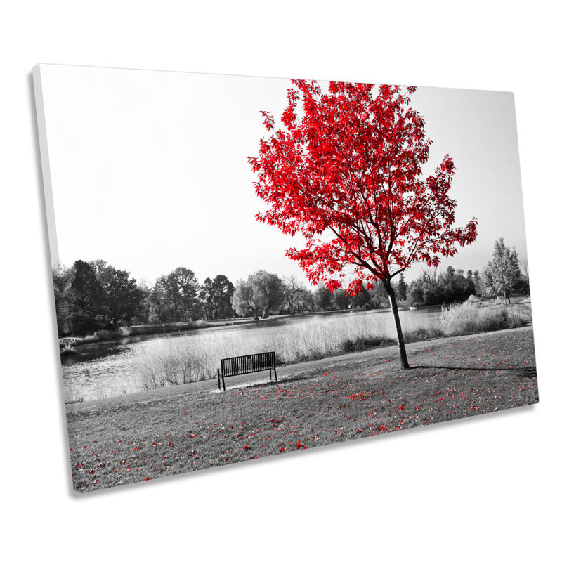 Red Tree Landscape Floral - Wrapped Canvas Print, 81.3cm H x 121.9cm W x 4cm D