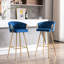 2 tabourets de bar bleus de 26 pouces avec repose-pieds et velours + pieds dorés, sièges sophistiqués de 2, bleu, élégance