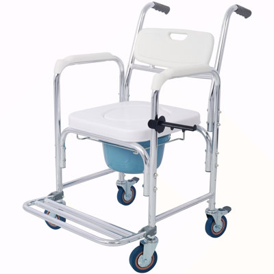 4 In 1 Bedside Commode Chair, Transport Shower Wheelchair Toilet Rolling Transport Chair With 4 Brakes Casters,Tissue Holder,Crutch Holder For Elderly Injured And Disabled