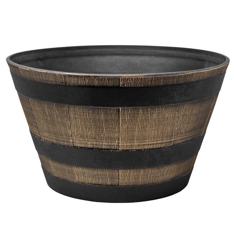 Garden Elements Timberline Barrel-Style Round Planter, Light Brown, 18in, Light Brown