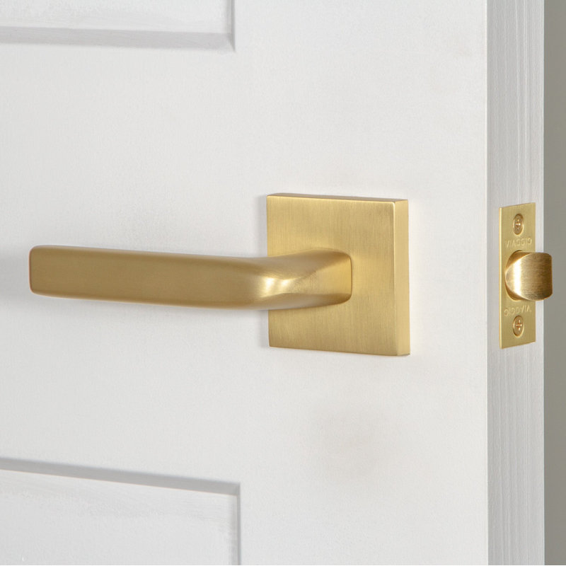 Viaggio Circolo Rosette Double Dummy, Modern Industrial Lever Handle, Square, Satin Brass
