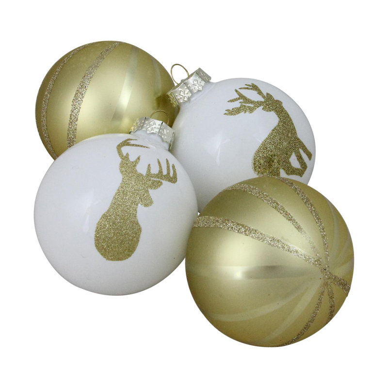 Ornements en forme de boule de Noël 4 carats cerf blanc et or 4 carats 4,5 po (110 mm)