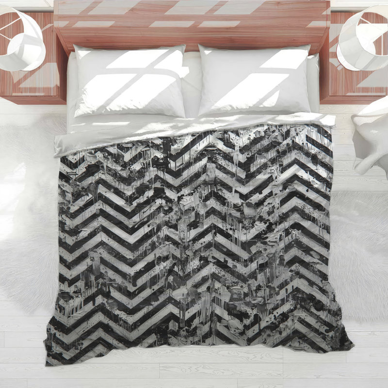 Édredon noir et blanc à motif de chevrons, Grand lit