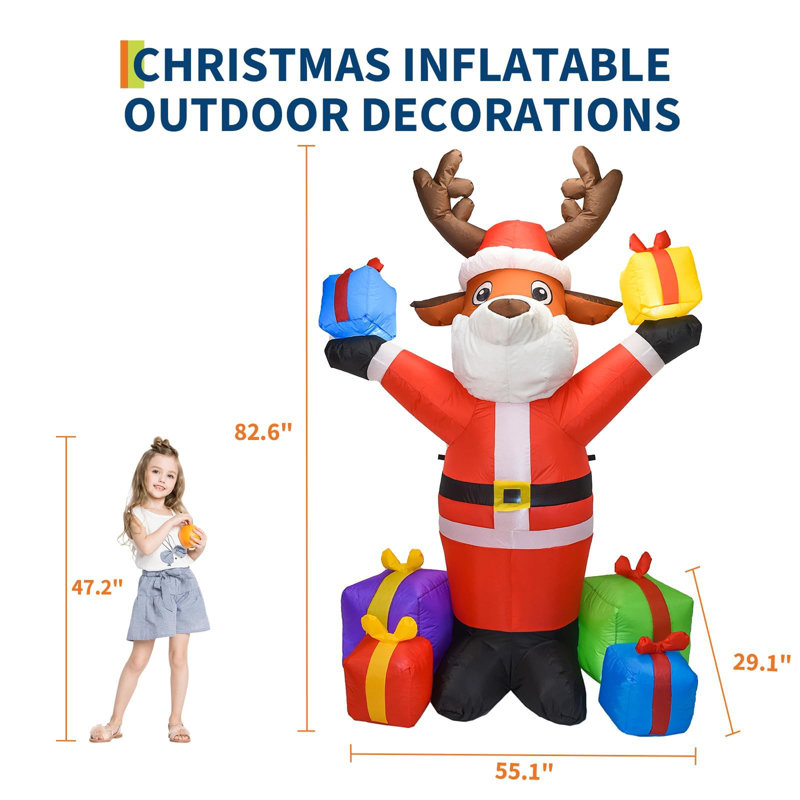 210cm Christmas Inflatable Reindeer with Lights | Weather-Resistant Blow-Up Holiday Decoration for Indoor & Outdoor Yard, Lawn & Garden