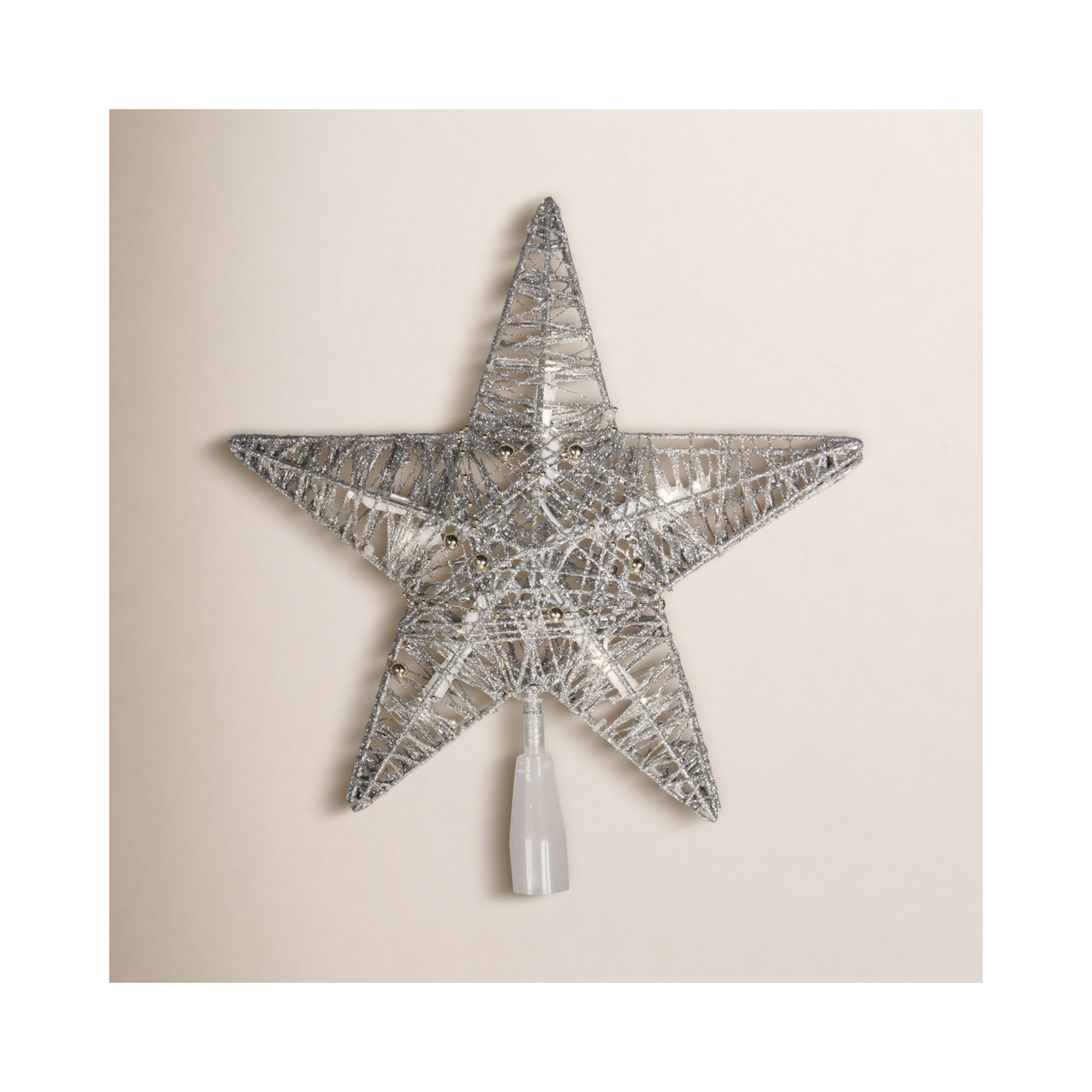 10 Light x 12.5" LED 5 Point Star Tree Top, Warm White LED Mini Lights., Silver
