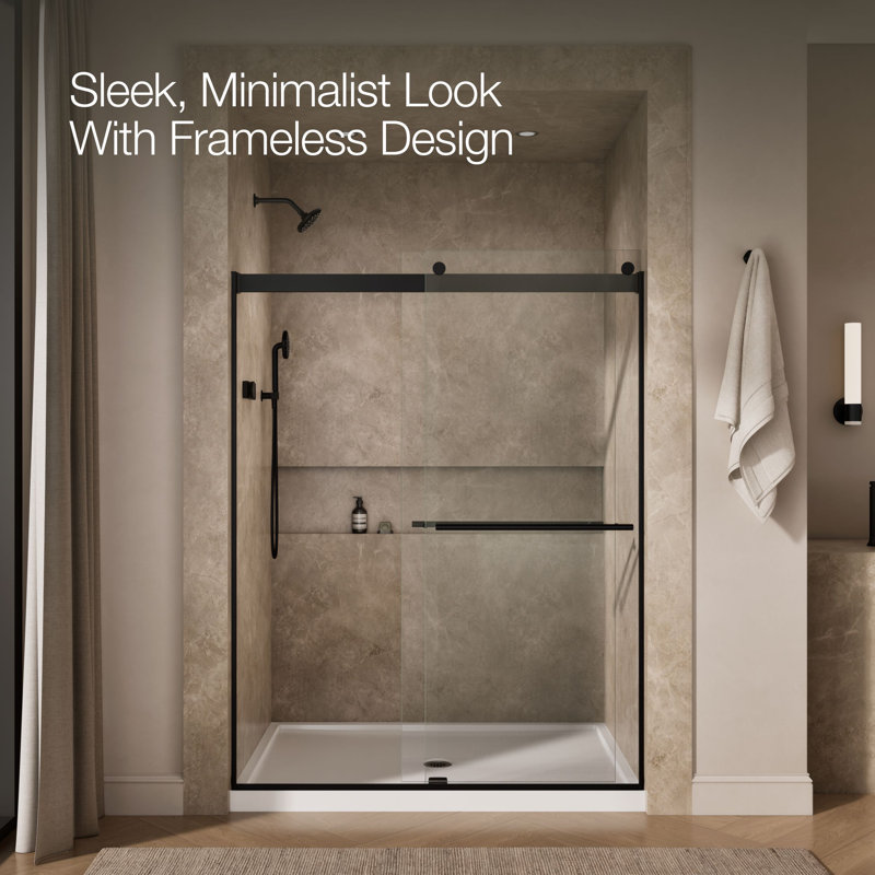 Levity Plus Less Sliding Shower Door, 77-9/16 In. H X 56-5/8 - 59-5/8 In. W, With 5/16 In.-Thick Crystal Clear Glass, Black