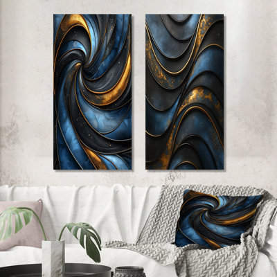Fractale turquoise dérive de marbre I - décoration murale abstraite 2 panneaux