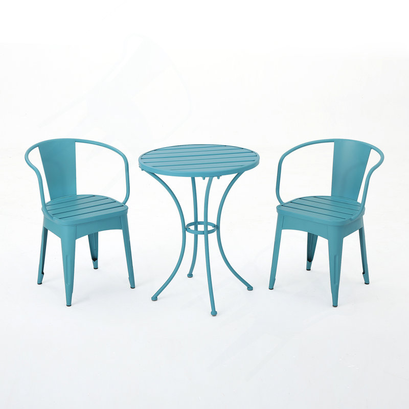 Colmar 3 PC KD Metal Set, Two Recliners, One Table, Powder Coated Iron, Waterproof