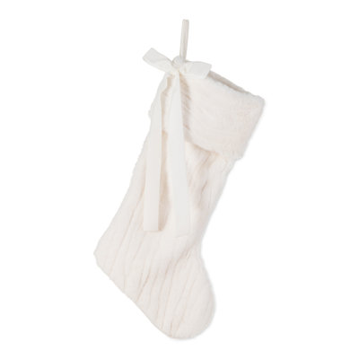 24"L White Textured Plush Christmas Stocking