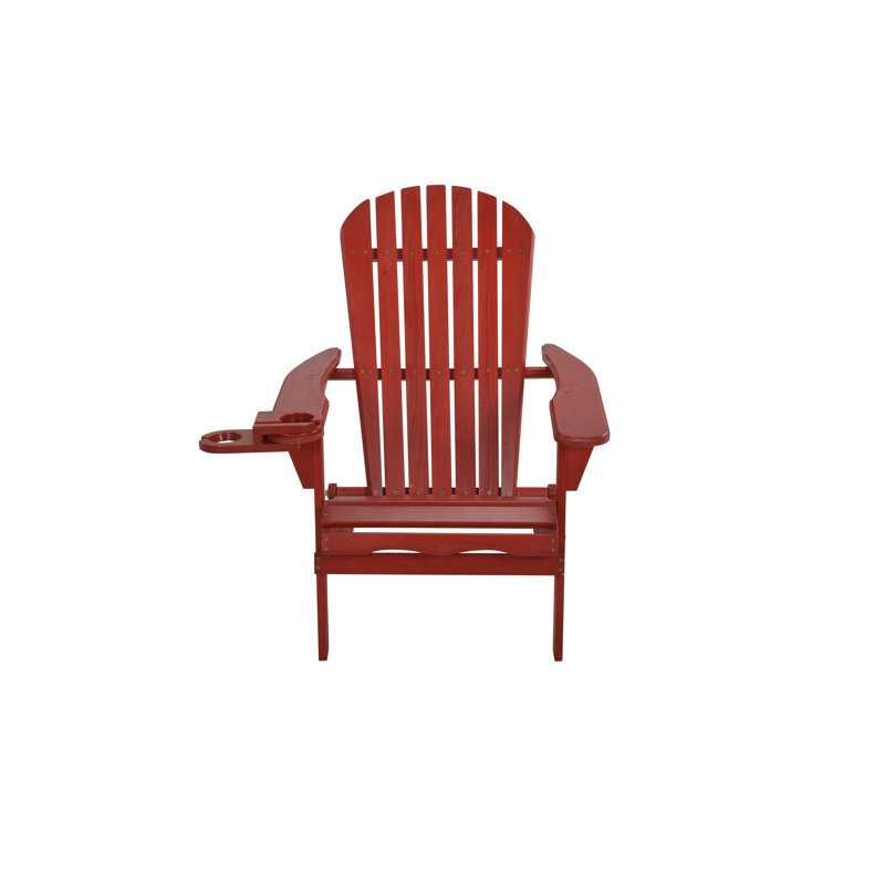 Chaise Adirondack pliante en bois massif avec table Valdese, Rouge