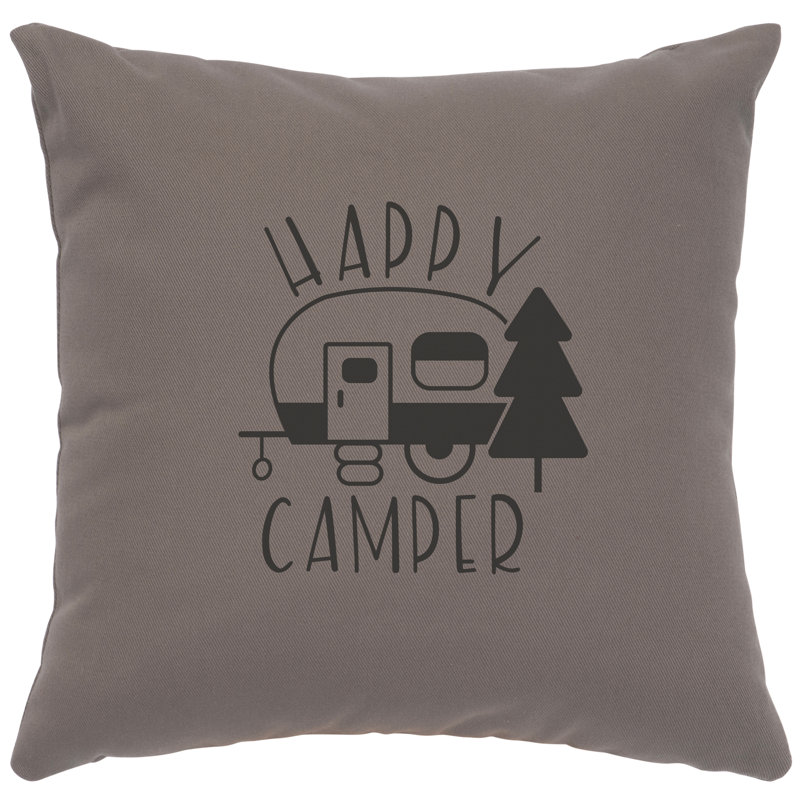 Coussin Wooded River Image - Happy Camper - Coton chrome, gris