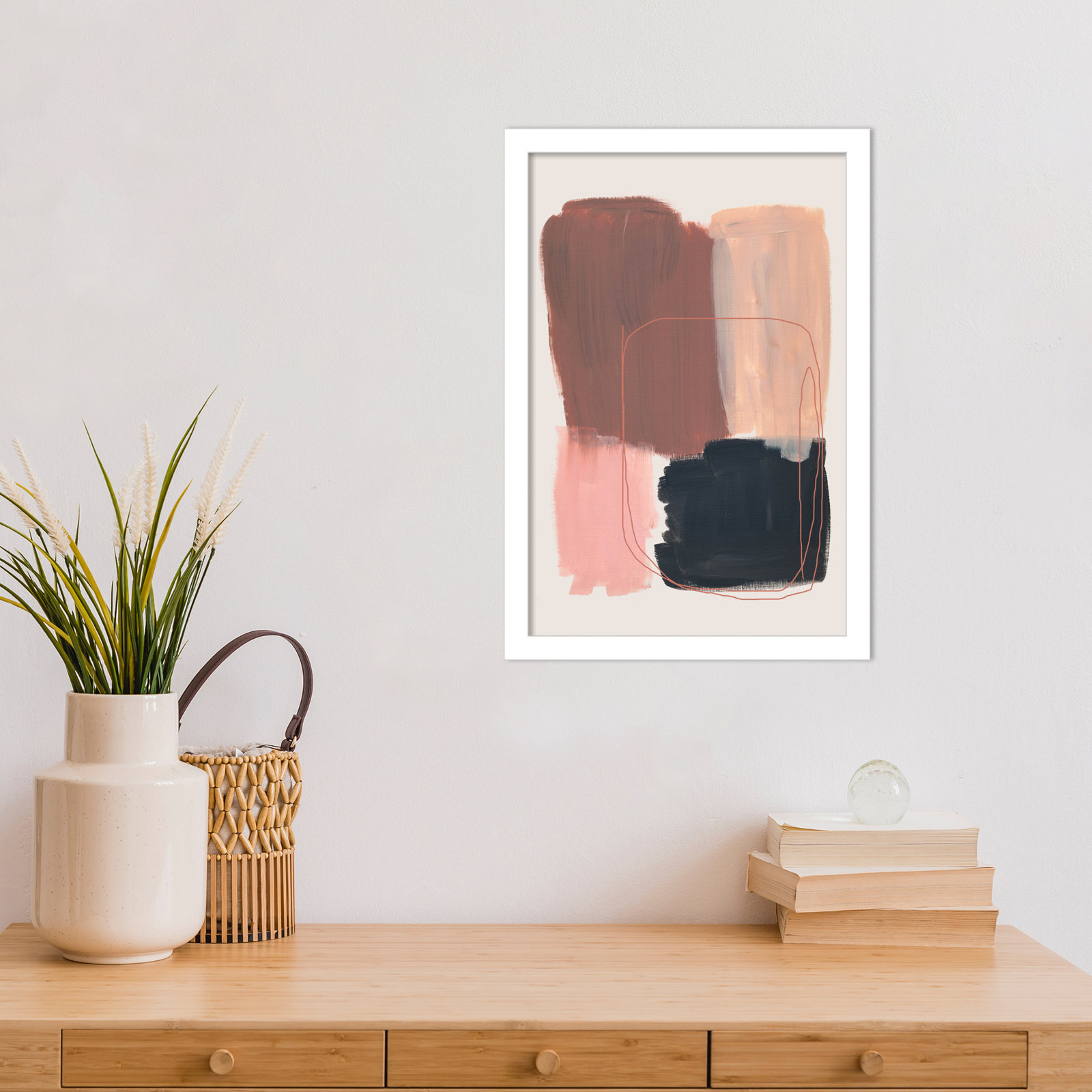Rience "Abstract Brush Strokes 120" Print, White, 17" H x 12" W