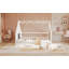 Lit double en bois pleine grandeur avec fenêtre et clôture, sans sommier, fabrication robuste (blanc)-410389177