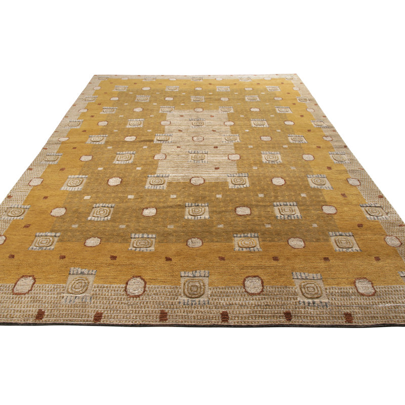 Scandinavian Hand Knotted Wool Geometric Area Rug, Rectangle 10' x 14'