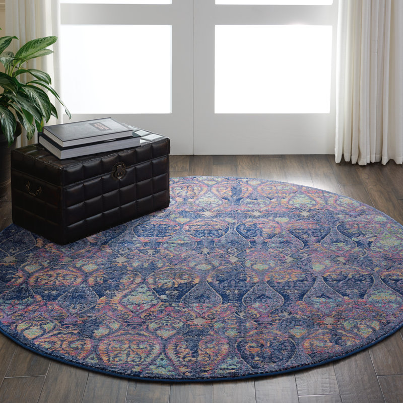 Tapis bleu marine traditionnel Raymond, Rond 6 pi