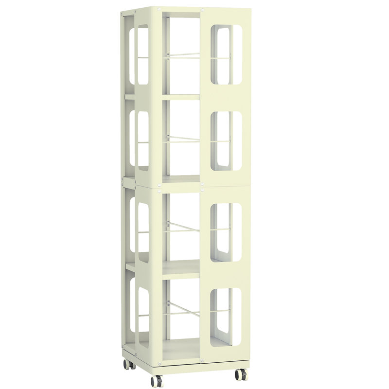 & Spacious 4 All Rotating Bookshelf With 360 Wheels, New Style Yellow, Modern Setup, Small Footprint Design Bookshelf, Easy Assembly, Large Size, Footprint, Ideal For Book Collection