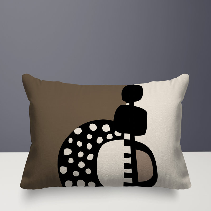 Oreiller rectangulaire réversible intérieur / extérieur Khari, H 14 po x l 20 po, Beige / noir / blanc cassé