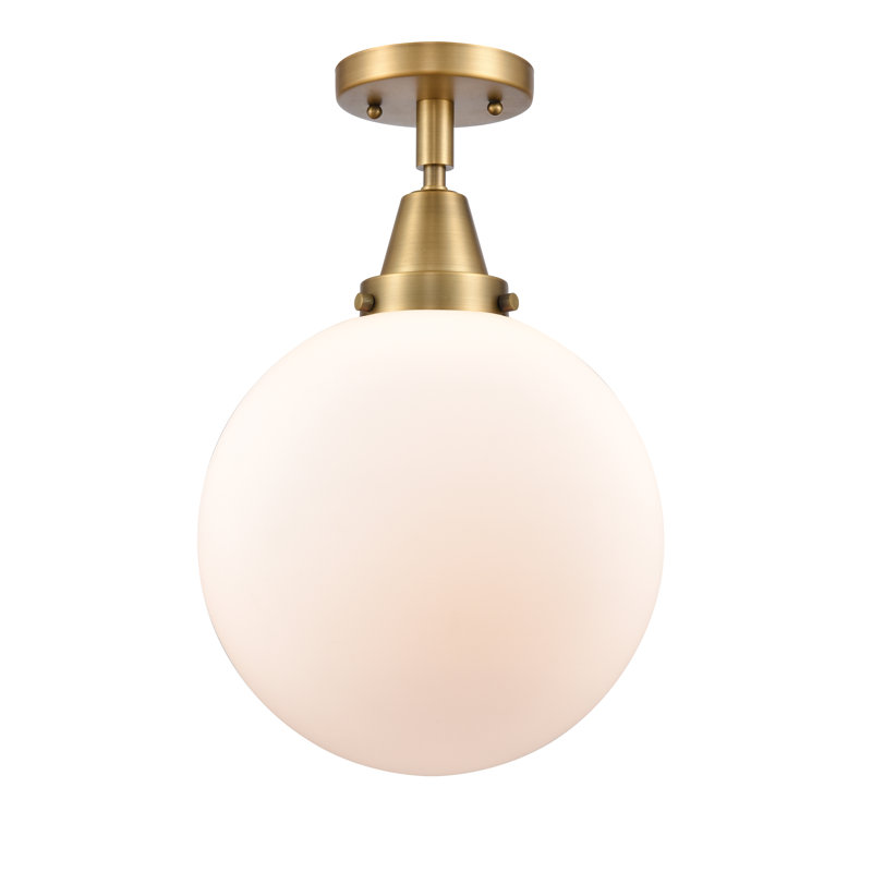 Plafonnier encastré en verre Amede, Blanc mat, H 12,5 po x l 10 po x P 10 po, Laiton brossé