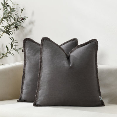 Cozy Soft Washed Linen Textured Boho Farmhouse Pillow Cover With Tassels Edge