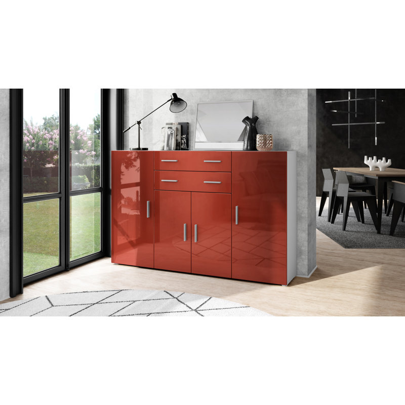 McCammon 166.5cm W 2 - Drawer Chest of Drawers, White/Bordeaux