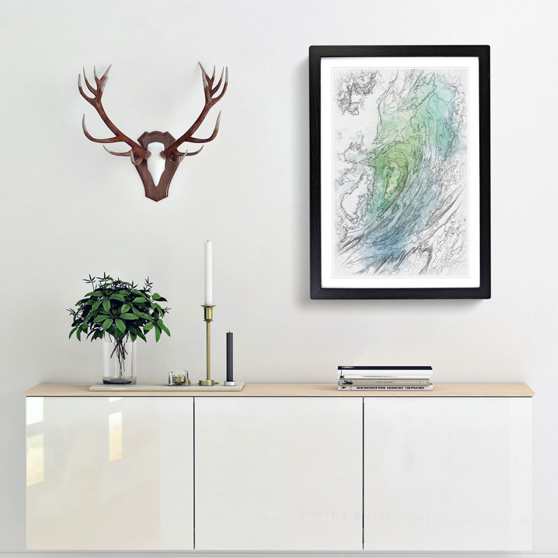 The Curl of a Wave - Picture Frame Painting Print, 63cm H x 45cm W x 2cm D, Black Framed