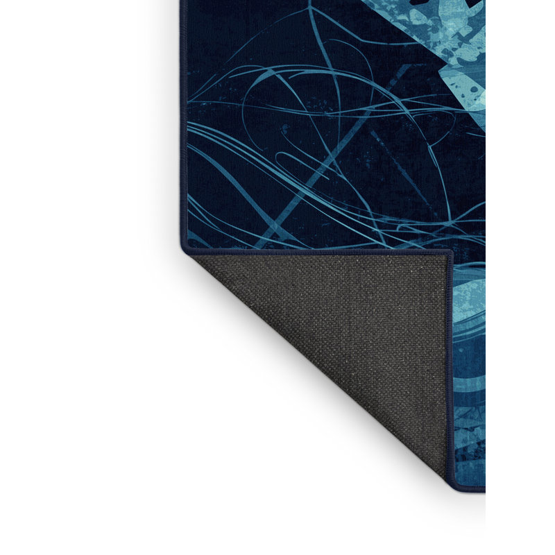 Soft Plush Athanas Duel Scene Modern & Contemporary Abstract Area Rug in Blue – Navy Binding, 5x8