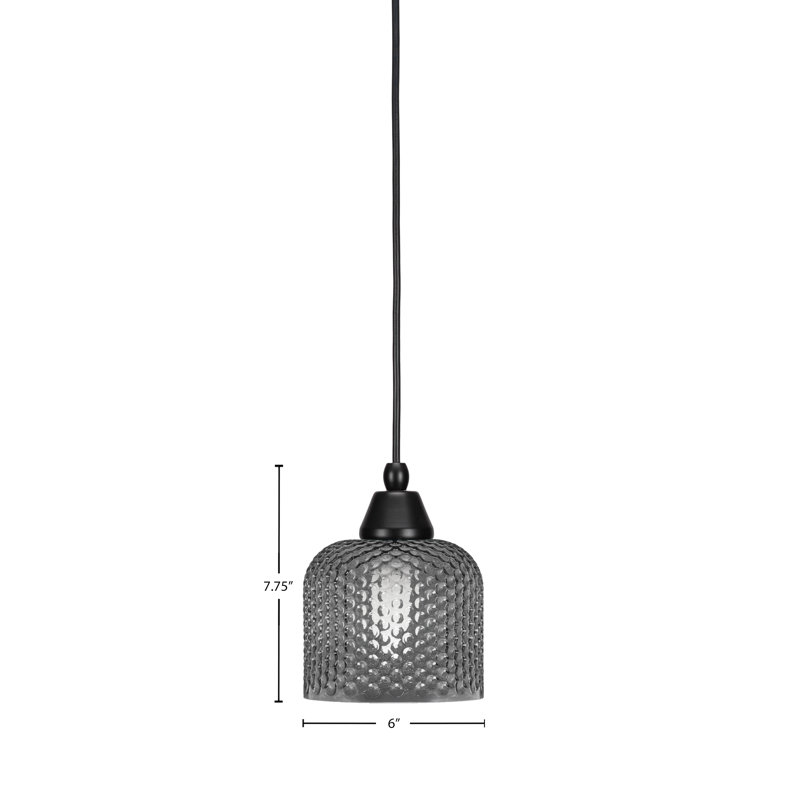 Mini-luminaire suspendu tout verre avec verre texturé de 6 po, Fumée, Noir / transparent, Chrome
