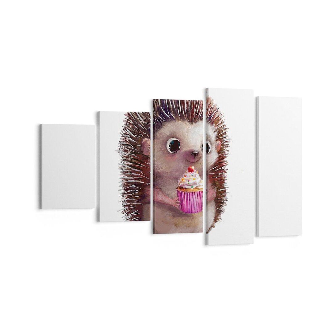 5-tlg. Leinwandbilder-Set Hedgehog Cupcake Children's