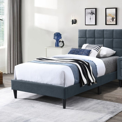 Linen Biscuit Tufted Full Bed Frame With Adjustable Headboard & Center Support Legs-charcoal + Linen + Luxury