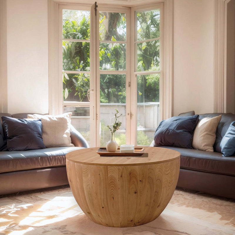 Table basse Ceferino, table de rangement en forme de seau, structure en bois, Brun, H 17,72 po x l 31,5 po x P 31,5 po