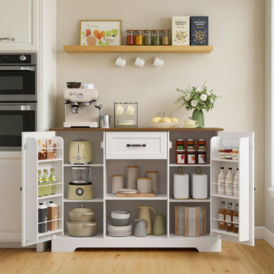 45.7" Farmhouse Sideboard Buffet Cabinet with 2 Cabinets, 1 Drawer & Open Shelves
