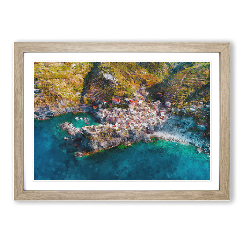 Above Cinque Terre in Italy - Picture Frame Graphic Art, Oak Framed, 48cm H x 65cm W x 2cm D