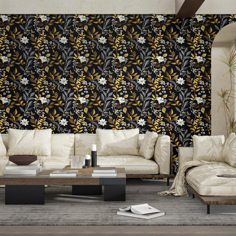 Papier peint auto-adhésif à motif floral noir Boho
