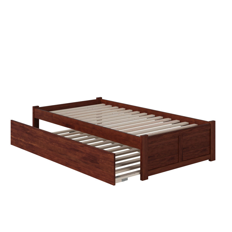 Concorde Solid Wood Platform Bed with Footboard and Trundle, Twin, Walnut