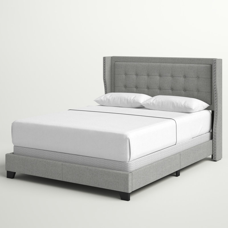 Lit tapissier capitonné standard Avalyn, Double, Lin fumée