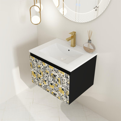 Ensemble de meuble-lavabo flottant simple 24 po avec plateau en céramique Sreenidhi