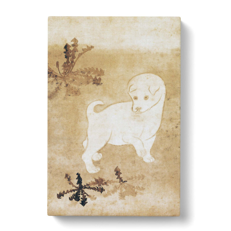 Puppy And Dandelions by Tawaraya Sotatsu - Wrapped Canvas Painting, 76cm H x 50cm W x 3cm D