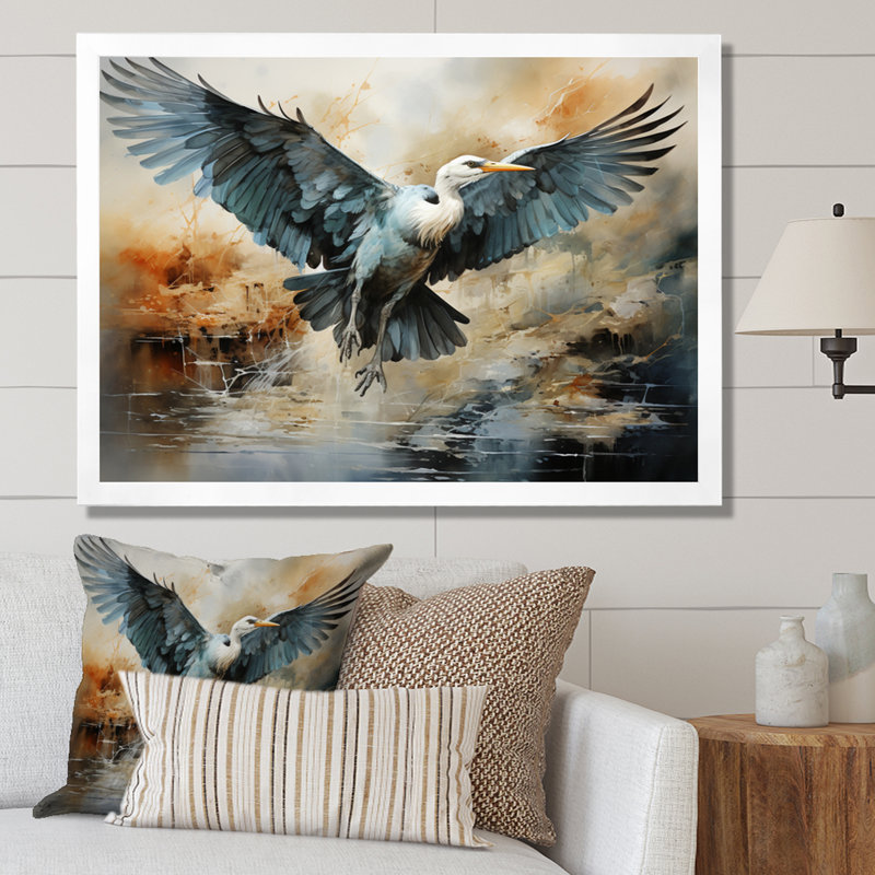 «Japon Art Cranes Flight I», reproduction sur toile, 12" H x 20" W, White Picture Framed