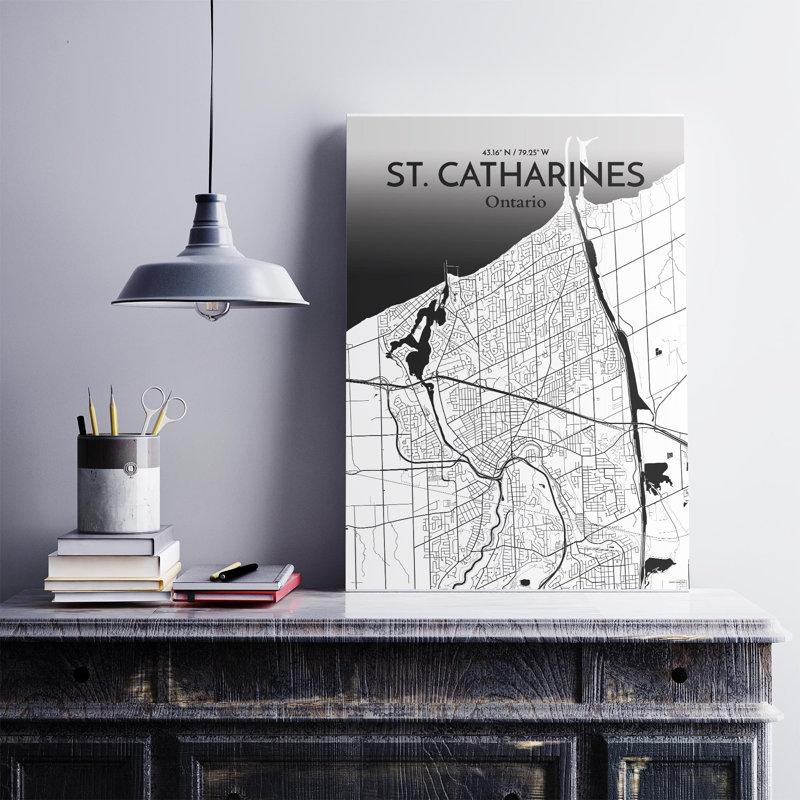 St. Catharines City Map, impression, Noir / blanc, H 27,6 po x l 19,7 po