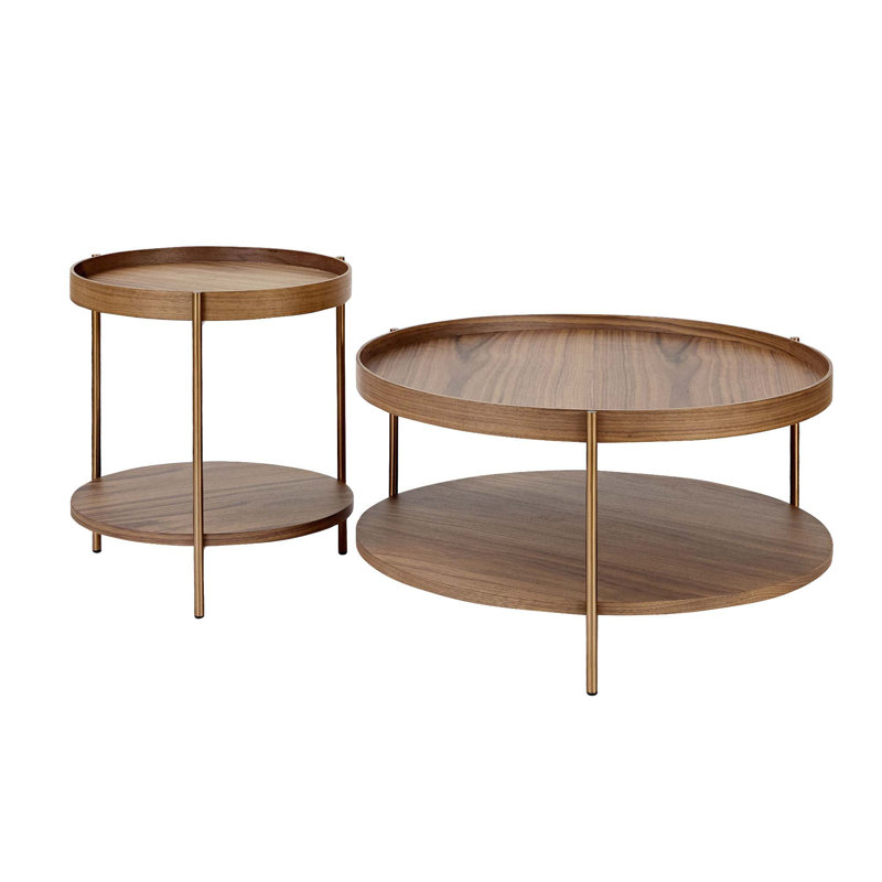 Ensemble de 2 tables basses gigognes 2 étages, Noyer