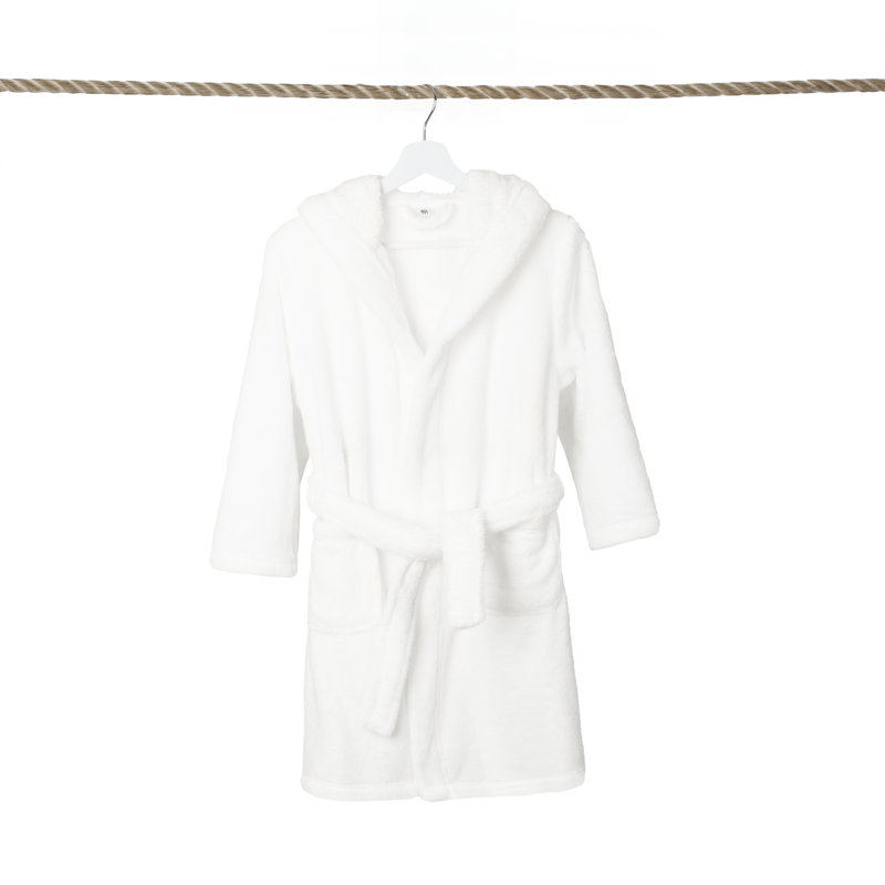 Peignoir en microfibre / molleton en polyester avec poches et capuche, Blanc, Enfants P