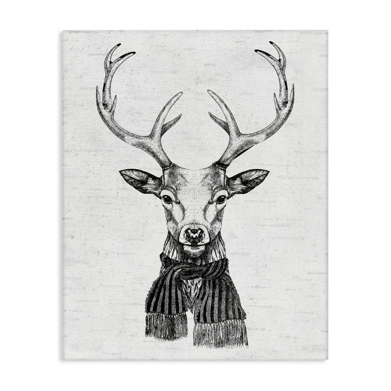 Art mural monochromes de cerf des Fêtes par lettres et lignes, H 20 po x l 16 po