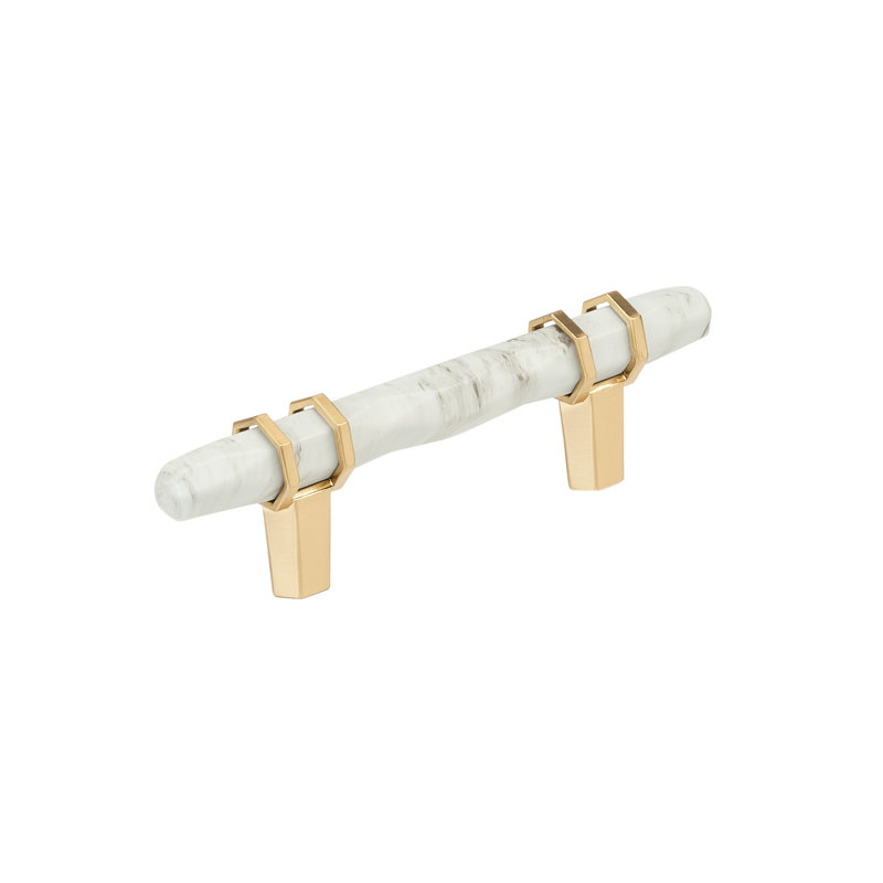 Poignée barre Carrione, Marbre blanc / bronze champagne, 3"