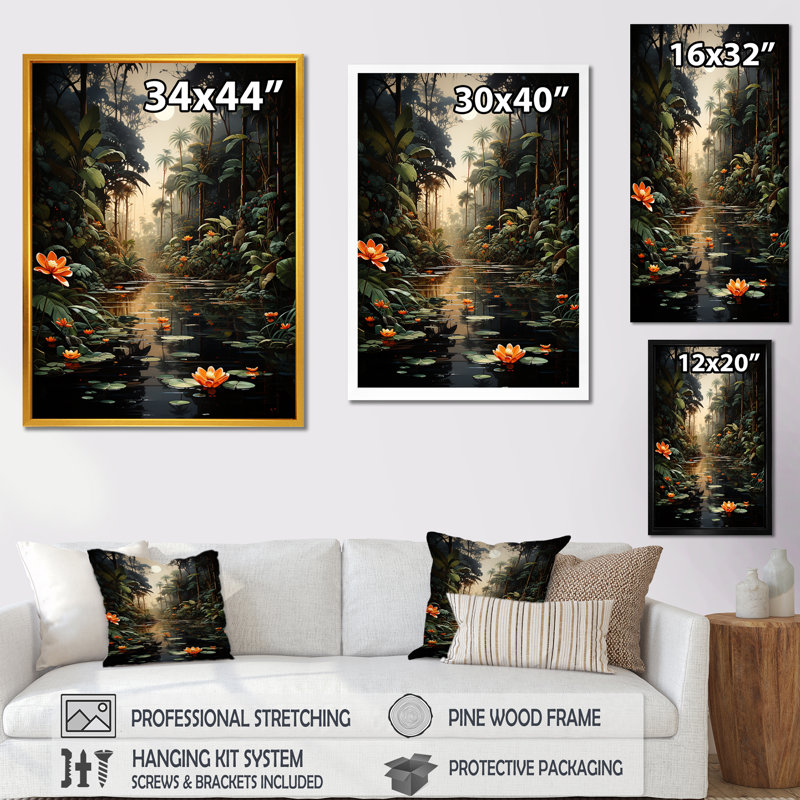 Jungle of Amazonian Dream 2 - Art mural jungle, Cadre photo doré simple, H 20 po x l 12 po x P 1 po
