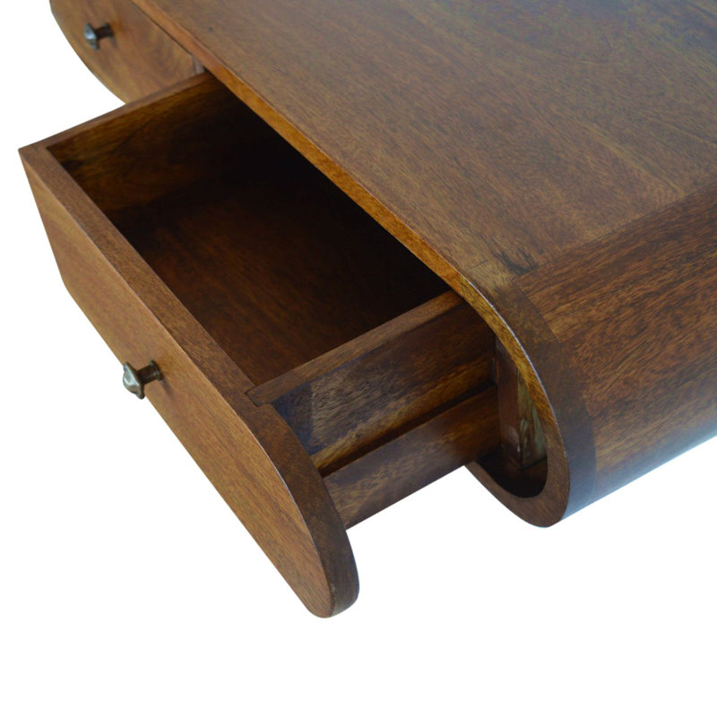 Console flottante en châtaignier London, 2 tiroirs, boutons brillants